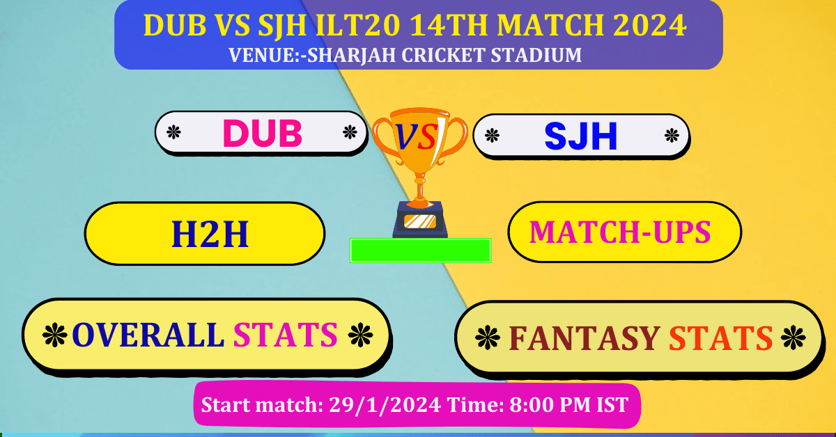 DUB VS SJH 14th ILT20 Match Dream 11 Best Stats