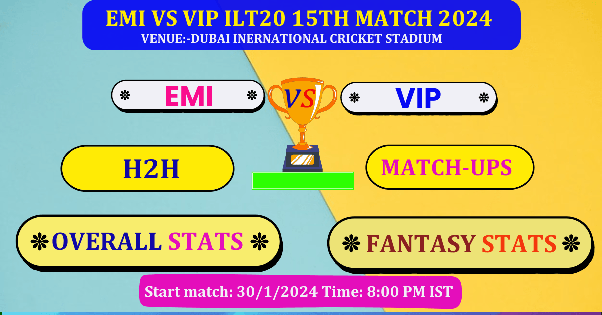 EMI VS VIP 15th ILT20 Match Dream 11 Best Stats