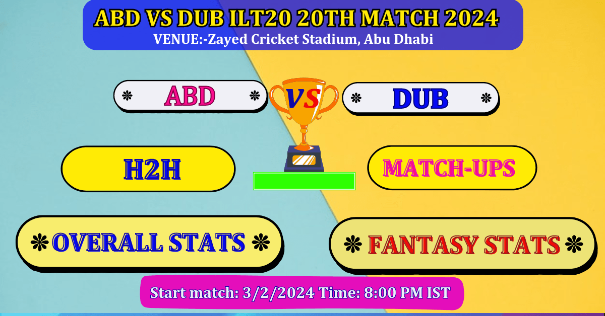ABD VS DUB ILT20 20th Match Dream 11 Best Stats
