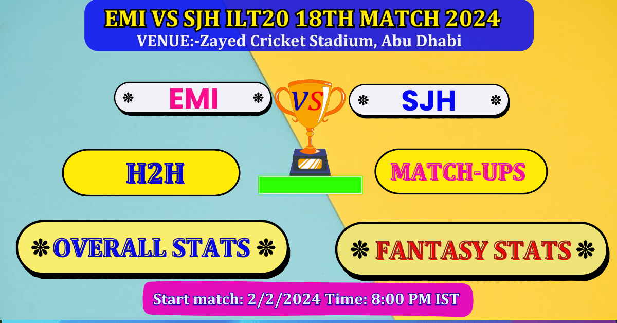 EMI VS SJH ILT20 18th Match Dream 11 Best Stats