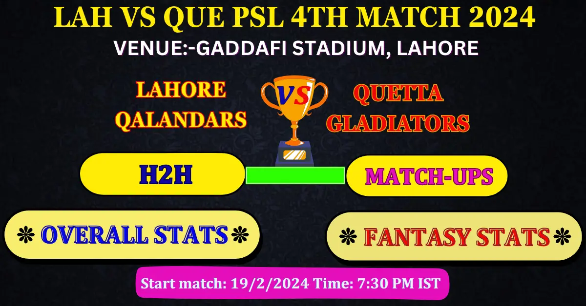 LAH VS QUE PSL 4th Match Dream 11 best Prediction